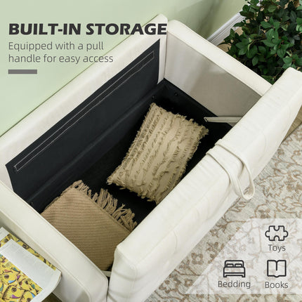 Modern 2-Seater Loveseat Sofa with Hidden Storage, Tufted Cotton Upholstery, Wood Legs - Cream White