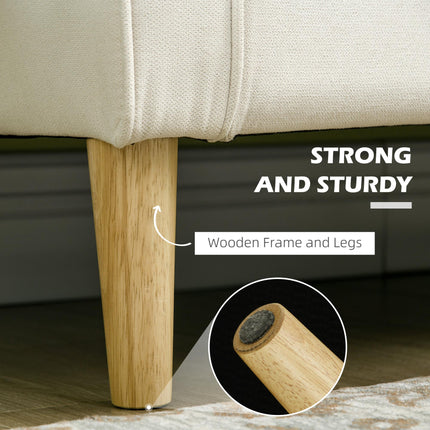 Modern 2-Seater Loveseat Sofa with Hidden Storage, Tufted Cotton Upholstery, Wood Legs - Cream White