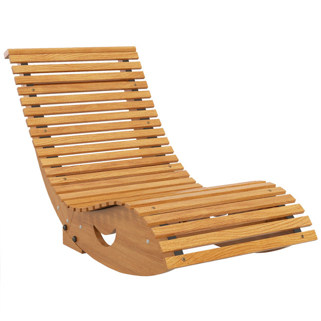 Outdoor Wooden Rocking Chair with Slatted Seat 130x60x60cm - Teak
