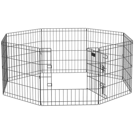 8 Panel Dog Playpen Puppy Rabbit Guinea Pig Metal Pet Cage 61x61 cm - Black