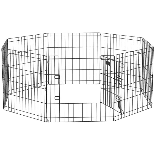 8 Panel Dog Playpen Puppy Rabbit Guinea Pig Metal Pet Cage 61x61 cm - Black