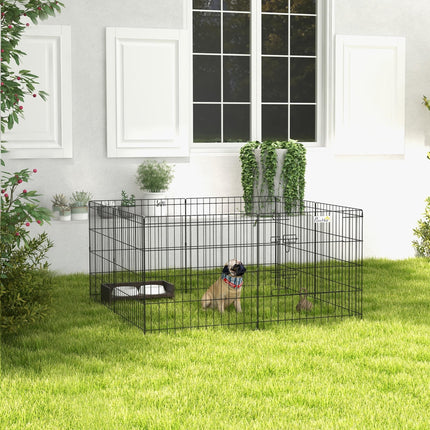 8 Panel Dog Playpen Puppy Rabbit Guinea Pig Metal Pet Cage 61x61 cm - Black