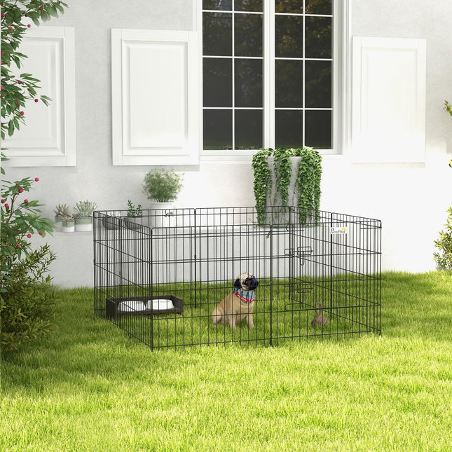 8 Panel Dog Playpen Puppy Rabbit Guinea Pig Metal Pet Cage 61x61 cm - Black