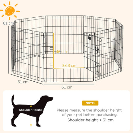 8 Panel Dog Playpen Puppy Rabbit Guinea Pig Metal Pet Cage 61x61 cm - Black