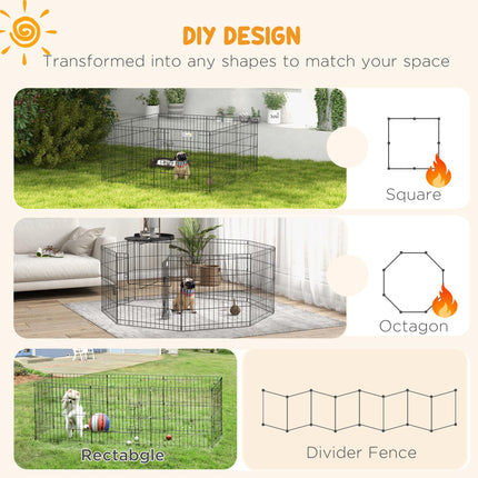 8 Panel Dog Playpen Puppy Rabbit Guinea Pig Metal Pet Cage 61x61 cm - Black