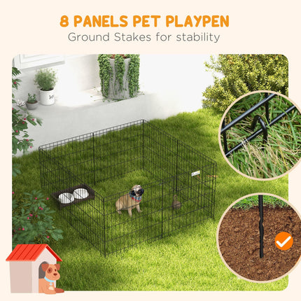 8 Panel Dog Playpen Puppy Rabbit Guinea Pig Metal Pet Cage 61x61 cm - Black
