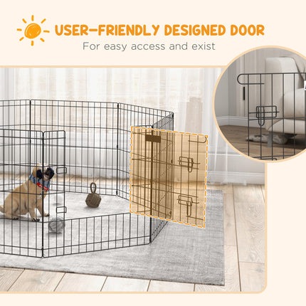 8 Panel Dog Playpen Puppy Rabbit Guinea Pig Metal Pet Cage 61x61 cm - Black
