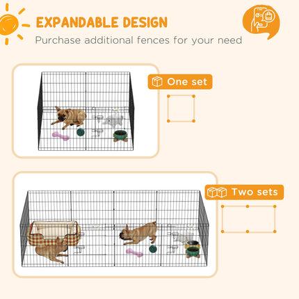 8 Panel Dog Playpen Puppy Rabbit Guinea Pig Metal Pet Cage 61x61 cm - Black