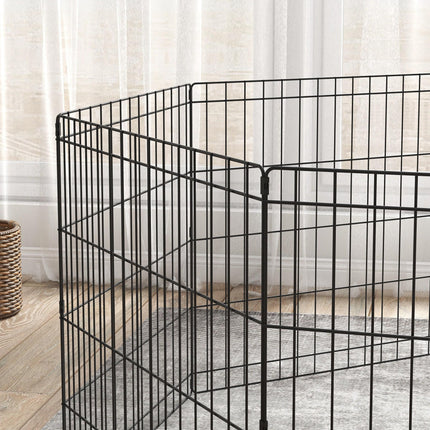 8 Panel Dog Playpen Puppy Rabbit Guinea Pig Metal Pet Cage 61x61 cm - Black