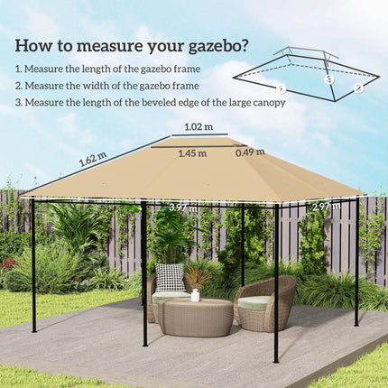3 x 4m Gazebo Canopy Replacement Cover UV-Resistant Polyester - Khaki