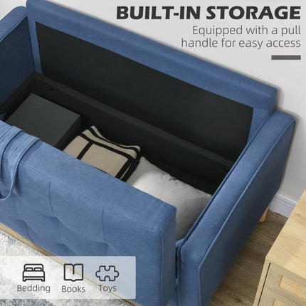 Modern 2-Seater Loveseat Sofa with Hidden Storage, Tufted Cotton Upholstery, Wood Legs - Blue