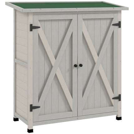 Wooden Garden Storage Shed with Double Doors and Shelves - Light Grey