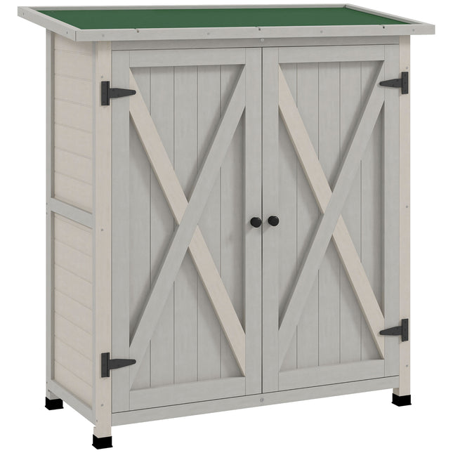 Wooden Garden Storage Shed with Double Doors and Shelves - Light Grey