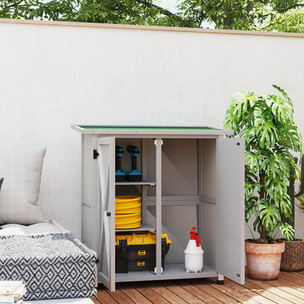 Wooden Garden Storage Shed with Double Doors and Shelves - Light Grey