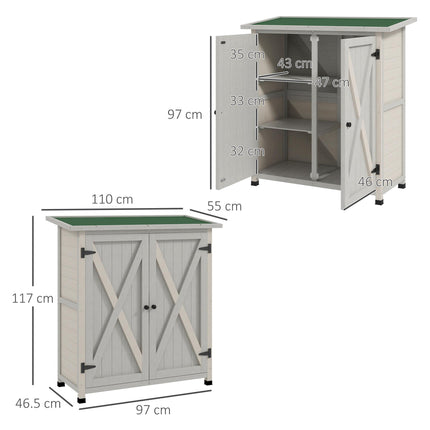 Wooden Garden Storage Shed with Double Doors and Shelves - Light Grey