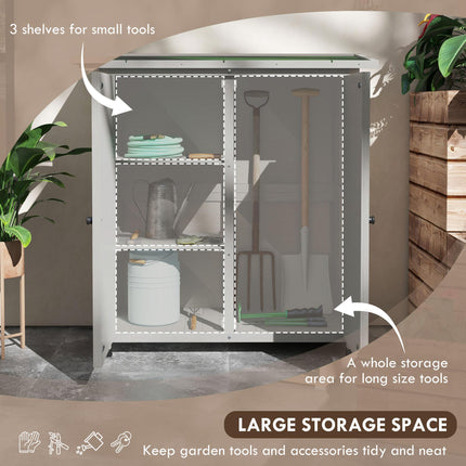 Wooden Garden Storage Shed with Double Doors and Shelves - Light Grey