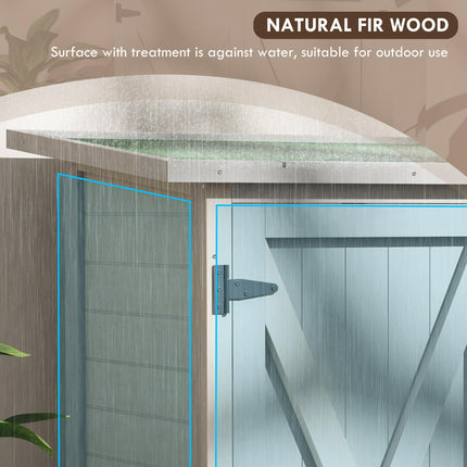 Wooden Garden Storage Shed with Double Doors and Shelves - Light Grey