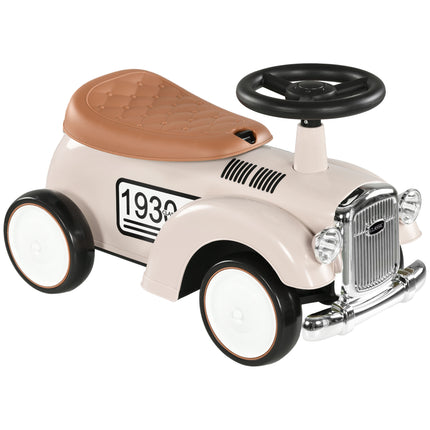 Foot To Floor Slider Ride-On Car with Under Seat Storage and Horn for Toddlers 12-36 Months - Cream White