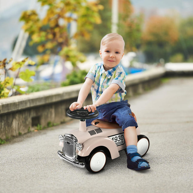 Foot To Floor Slider Ride-On Car with Under Seat Storage and Horn for Toddlers 12-36 Months - Cream White
