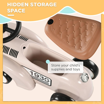 Foot To Floor Slider Ride-On Car with Under Seat Storage and Horn for Toddlers 12-36 Months - Cream White