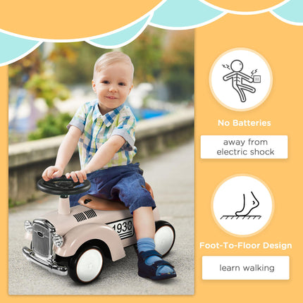Foot To Floor Slider Ride-On Car with Under Seat Storage and Horn for Toddlers 12-36 Months - Cream White