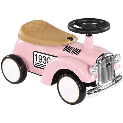 Foot to Floor Toddler Slider Ride-On Car with Horn and Under-Seat Storage 12-36 Months - Pink