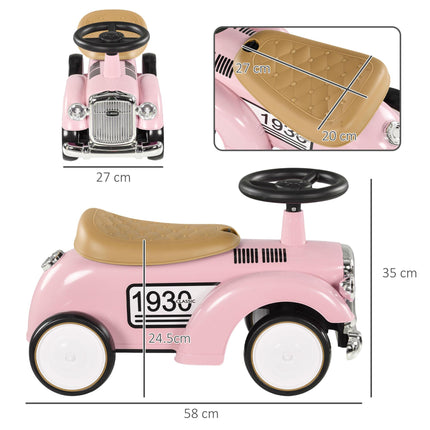 Foot to Floor Toddler Slider Ride-On Car with Horn and Under-Seat Storage 12-36 Months - Pink