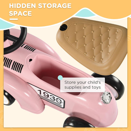 Foot to Floor Toddler Slider Ride-On Car with Horn and Under-Seat Storage 12-36 Months - Pink