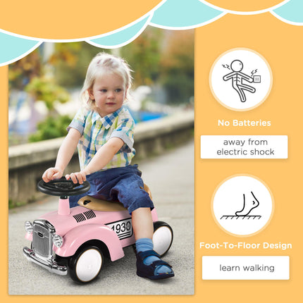 Foot to Floor Toddler Slider Ride-On Car with Horn and Under-Seat Storage 12-36 Months - Pink