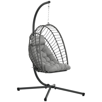 Foldable PE Rattan Outdoor Swing Chair with Padded Cushion - Beige