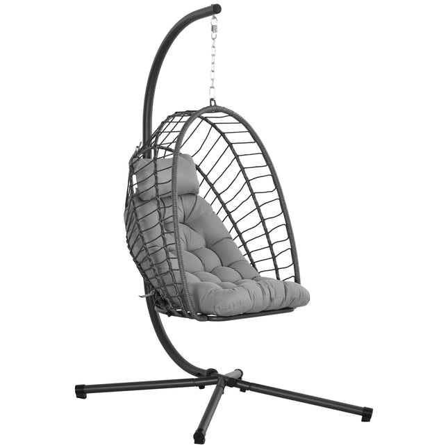 Foldable PE Rattan Outdoor Swing Chair with Padded Cushion - Beige