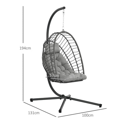 Foldable PE Rattan Outdoor Swing Chair with Padded Cushion - Beige