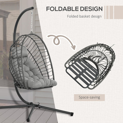 Foldable PE Rattan Outdoor Swing Chair with Padded Cushion - Beige