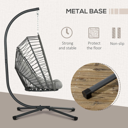 Foldable PE Rattan Outdoor Swing Chair with Padded Cushion - Beige