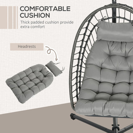 Foldable PE Rattan Outdoor Swing Chair with Padded Cushion - Beige