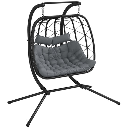 2 Seater Outdoor PE Rattan Swing Chair with Padded Cushion - Black