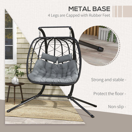 2 Seater Outdoor PE Rattan Swing Chair with Padded Cushion - Black