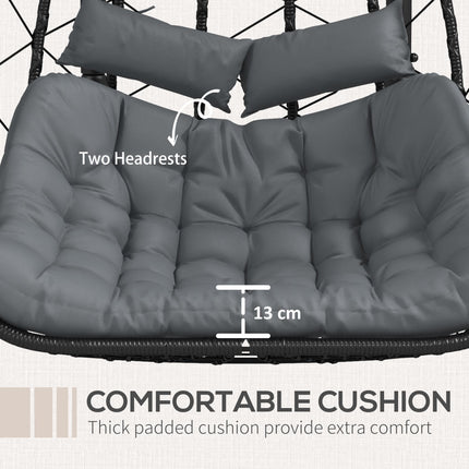 2 Seater Outdoor PE Rattan Swing Chair with Padded Cushion - Black