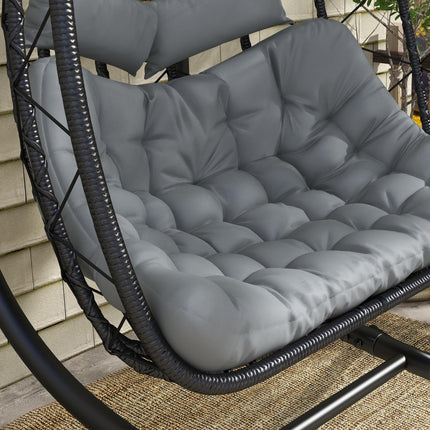 2 Seater Outdoor PE Rattan Swing Chair with Padded Cushion - Black