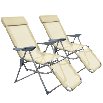 Set of 2 Adjustable Outdoor Sun Lounger Chairs with Breathable Mesh - Beige