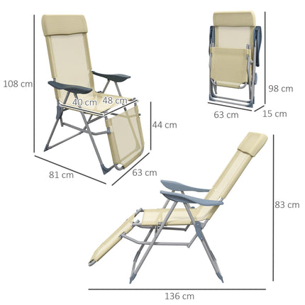 Set of 2 Adjustable Outdoor Sun Lounger Chairs with Breathable Mesh - Beige