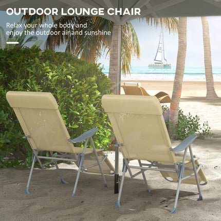 Set of 2 Adjustable Outdoor Sun Lounger Chairs with Breathable Mesh - Beige