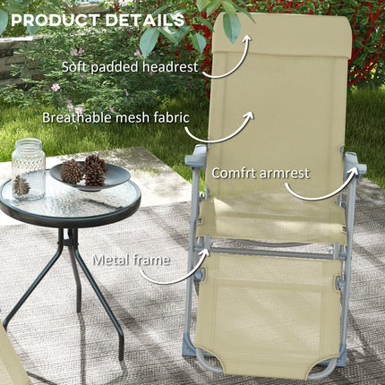 Set of 2 Adjustable Outdoor Sun Lounger Chairs with Breathable Mesh - Beige