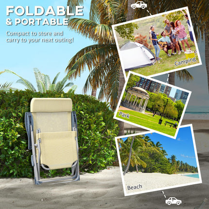 Set of 2 Adjustable Outdoor Sun Lounger Chairs with Breathable Mesh - Beige
