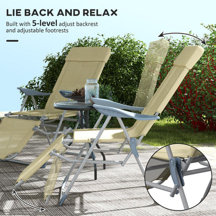 Set of 2 Adjustable Outdoor Sun Lounger Chairs with Breathable Mesh - Beige