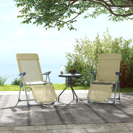 Set of 2 Adjustable Outdoor Sun Lounger Chairs with Breathable Mesh - Beige
