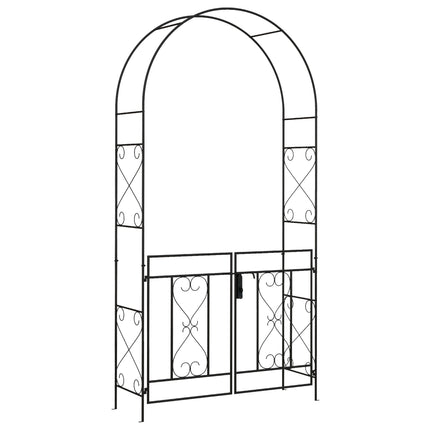 Decorative Garden Arch with Gate Set Powder Coated Steel - Black