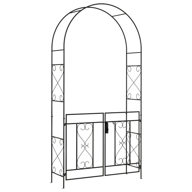 Decorative Garden Arch with Gate Set Powder Coated Steel - Black