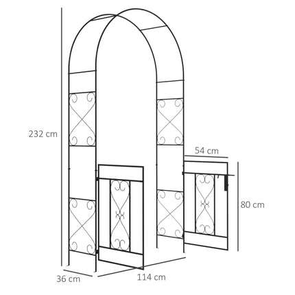 Decorative Garden Arch with Gate Set Powder Coated Steel - Black