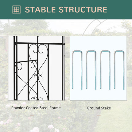 Decorative Garden Arch with Gate Set Powder Coated Steel - Black